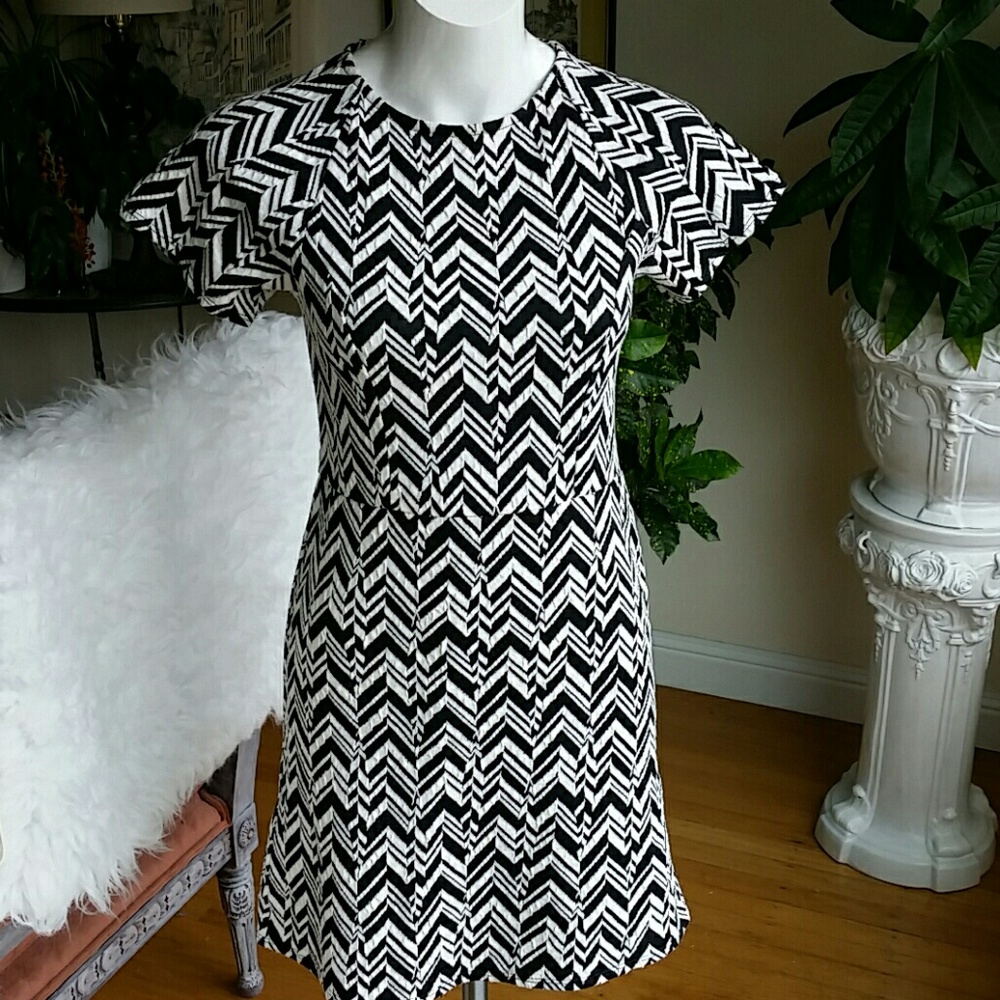 Vintagec Loft Chevron Black and White Stretch Knit Dress Size XSP Y2K